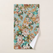 Perzik en groene bloemen bad handdoek (Handdoek)