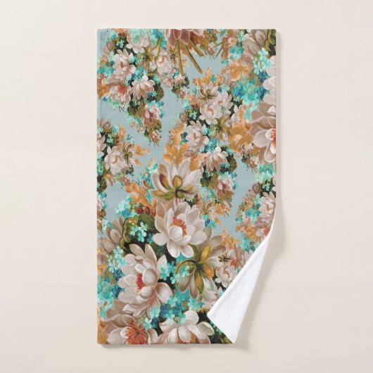 Perzik en groene bloemen bad handdoek (Handdoek)