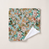 Perzik en groene bloemen bad handdoek (Wasdoekje)