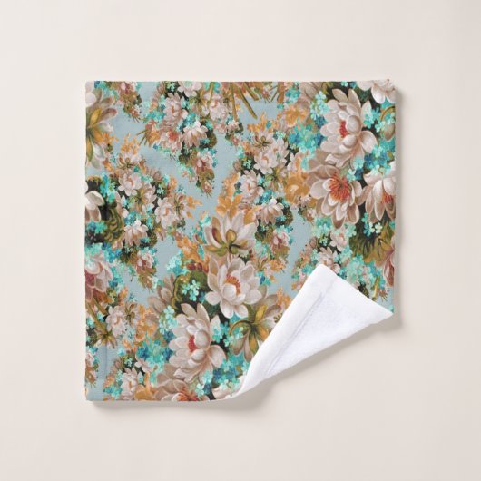 Perzik en groene bloemen bad handdoek (Wasdoekje)