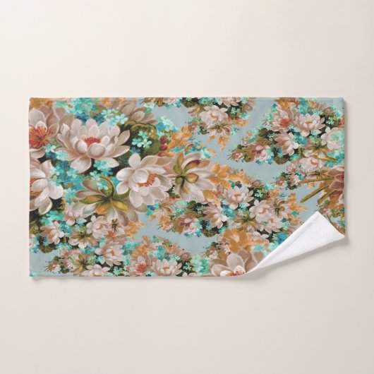 Perzik en groene bloemen bad handdoek (Handdoek)