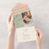 Perzik en groene bruiloft uitnodiging met foto (Afscheurbaar)