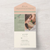 Perzik en groene bruiloft uitnodiging met foto (Binnen)