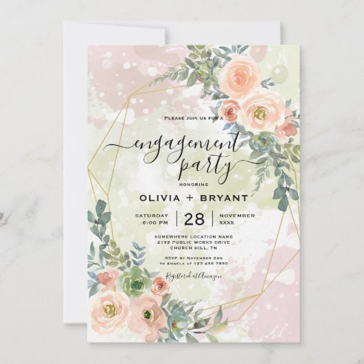 Perzik en Groene goudmeetkundige uitnodiging tot h (Voorkant)