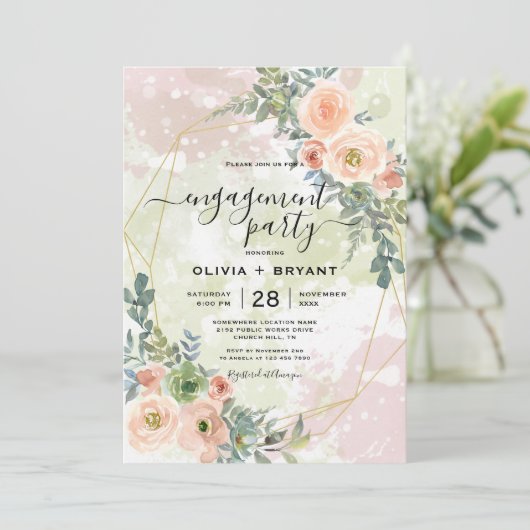 Perzik en Groene goudmeetkundige uitnodiging tot h (Staand voorkant)