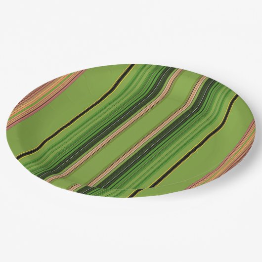 Perzik en groene strepen (onderkant) papieren bordje (Gekanteld)