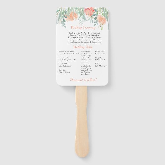 Perzik en Groene Waterverf Bloemen Programma Fans Handwaaier (Achterkant)