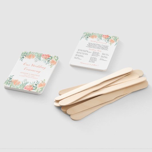 Perzik en Groene Waterverf Bloemen Programma Fans Handwaaier (Niet-gemonteerd)