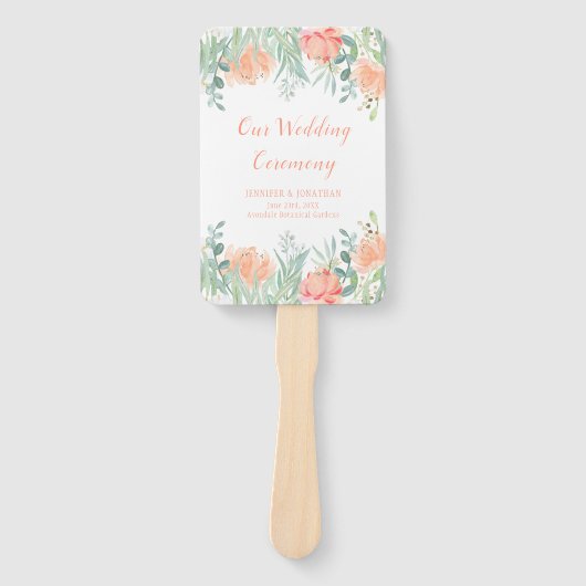 Perzik en Groene Waterverf Bloemen Programma Fans Handwaaier (Voorkant)