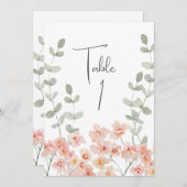 Perzik en groene Waterverf Bloementafel Kaart (Voorkant / Achterkant)