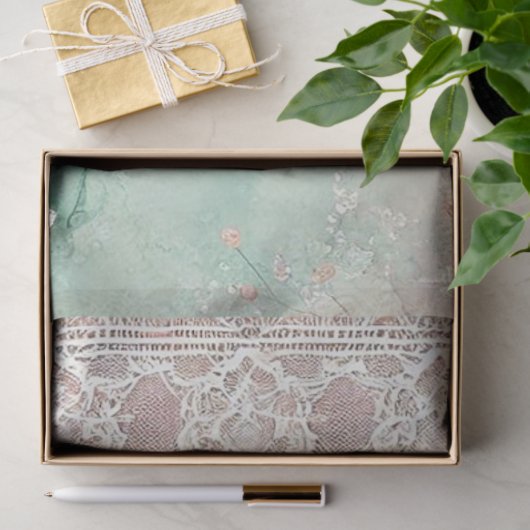 Perzik en groene waterverf en kant tissuepapier (Geschenk)