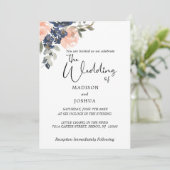 Perzik en indigoblauwe bloemen kaart (Staand voorkant)