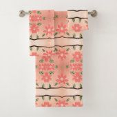 Perzik en inkt zwart bloemige handdoek set (Insitu)