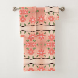 Perzik en inkt zwart bloemige handdoek set