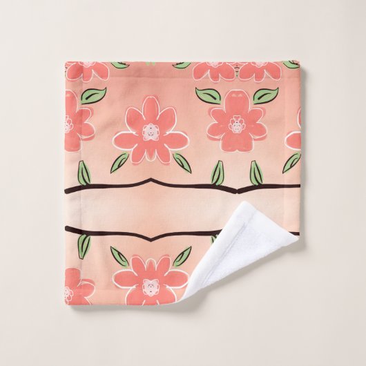 Perzik en inkt zwart bloemige handdoek set (Wasdoekje)