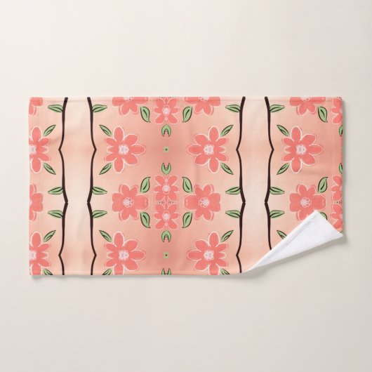 Perzik en inkt zwart bloemige handdoek set (Handdoek)