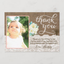 Perzik en ivoorbaptisme dank je kaart voor meisje