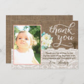 Perzik en ivoorbaptisme dank je kaart voor meisje (Voorkant / Achterkant)