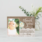 Perzik en ivoorbaptisme dank je kaart voor meisje (Staand voorkant)