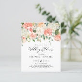 Perzik en Ivory Flowers Wedding Shower-uitnodiging (Staand voorkant)