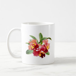 Perzik- en karmozijnrode Cattleya-orchideeën Koffiemok
