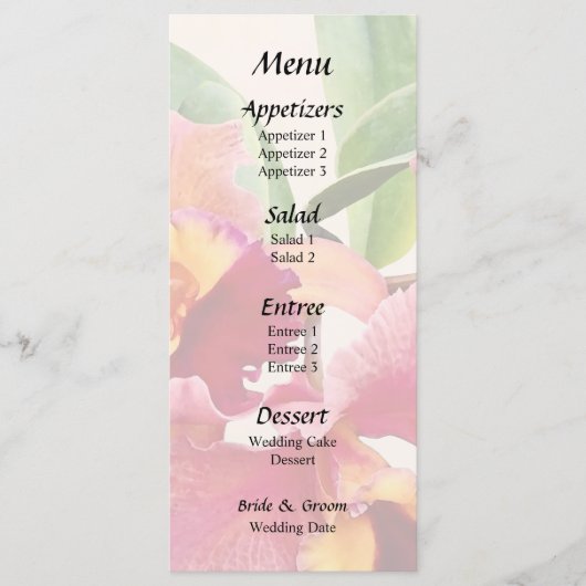 Perzik- en karmozijnrode Cattleya-orchideeën Menu (Voorkant)