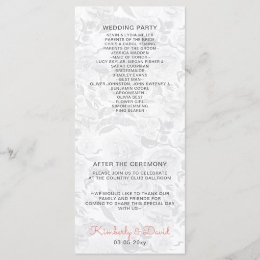 Perzik en koraal bloemen bloemenbruiloft programma programmakaart (Achterkant)