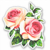 Perzik en koraal roze rozen sticker (Voorkant)