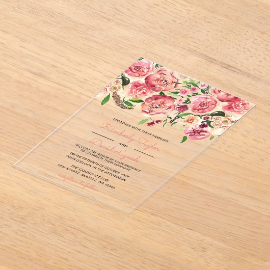 Perzik en koraalbloemen Floral bruiloft uitnodigin Acryl Uitnodigingen (Laagn)