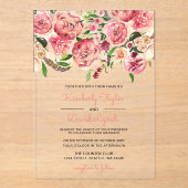 Perzik en koraalbloemen Floral bruiloft uitnodigin Acryl Uitnodigingen (Voorkant)