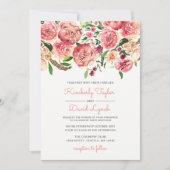 Perzik en koraalbloemen Floral bruiloft uitnodigin Kaart (Voorkant)