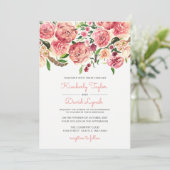 Perzik en koraalbloemen Floral bruiloft uitnodigin Kaart (Staand voorkant)