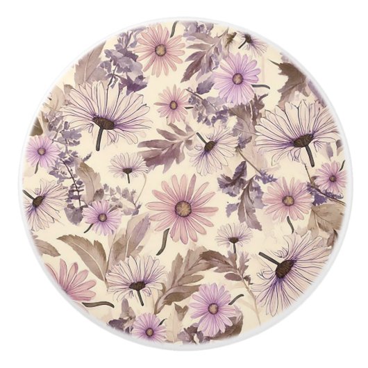  perzik en lavendelbloem keramische knop (Voorkant)