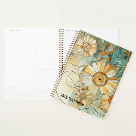 Perzik en Licht Blauwgroen Abstracte Bloemtuin Planner (Display)