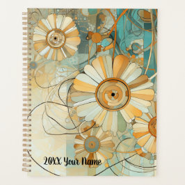 Perzik en Licht Blauwgroen Abstracte Bloemtuin Planner