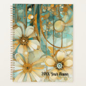 Perzik en Licht Blauwgroen Abstracte Bloemtuin Planner (Voorkant)