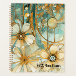 Perzik en Licht Blauwgroen Abstracte Bloemtuin Planner