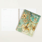 Perzik en Licht Blauwgroen Abstracte Bloemtuin Planner (Display)