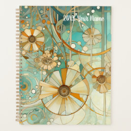 Perzik en Licht Blauwgroen Abstracte Bloemtuin Planner