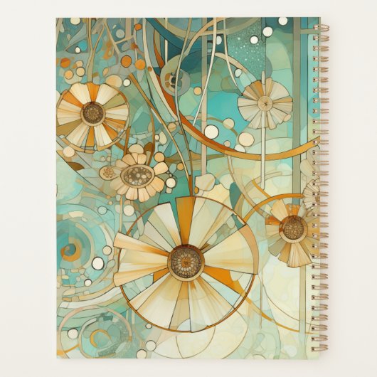 Perzik en Licht Blauwgroen Abstracte Bloemtuin Planner (Achterkant)