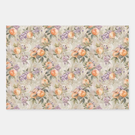  PERZIK EN LILA BLOEMEN INPAKPAPIER VEL (Voorkant 2)