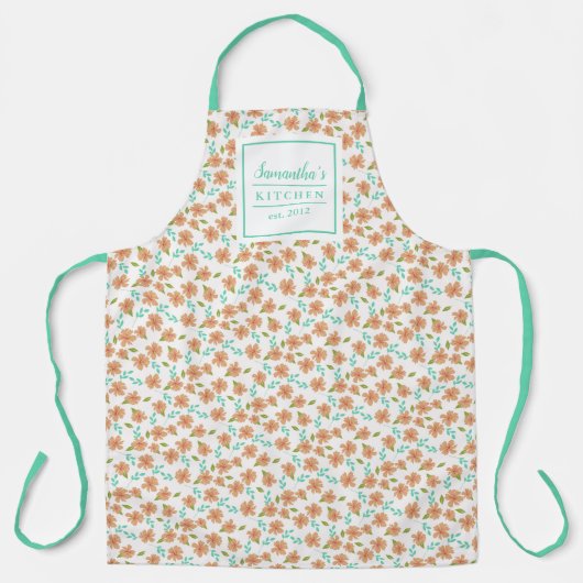  Perzik en Mint Bloemen  Schort (Voorkant)