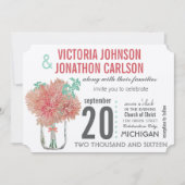 Perzik en Mint Chrysanthemum Mason Jar Wedding Kaart (Voorkant)