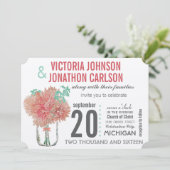 Perzik en Mint Chrysanthemum Mason Jar Wedding Kaart (Staand voorkant)