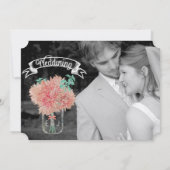Perzik en Mint Chrysanthemum Mason Jar Wedding Kaart (Achterkant)