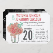 Perzik en Mint Chrysanthemum Mason Jar Wedding Kaart (Voorkant / Achterkant)