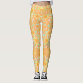 Perzik en Mint Green Flowered Leggings