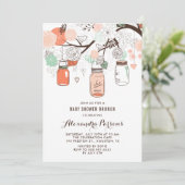 Perzik en Mint Mason Jars Floral Baby shower Brunc Kaart (Staand voorkant)