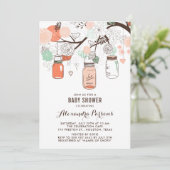 Perzik en Mint Mason Jars Floral Baby shower Uitno Kaart (Staand voorkant)