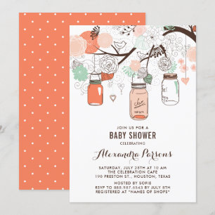 Perzik en Mint Mason Jars Floral Baby shower Uitno Kaart